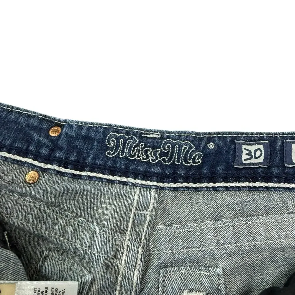 Miss Me Shorts Womens 30‎ Blue Denim Distressed Hem Embellished Trendy EUC
